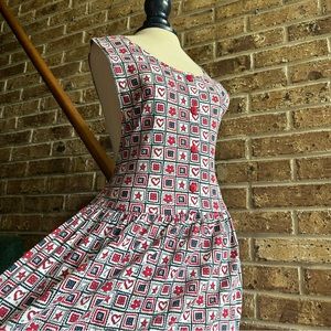 VTG 80s 90s Red, White, & Blue Patriotic Patchwork Patterned Dress